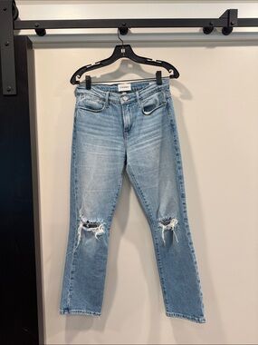 Frame Denim Light Wash Ripped Straight-Leg Jeans